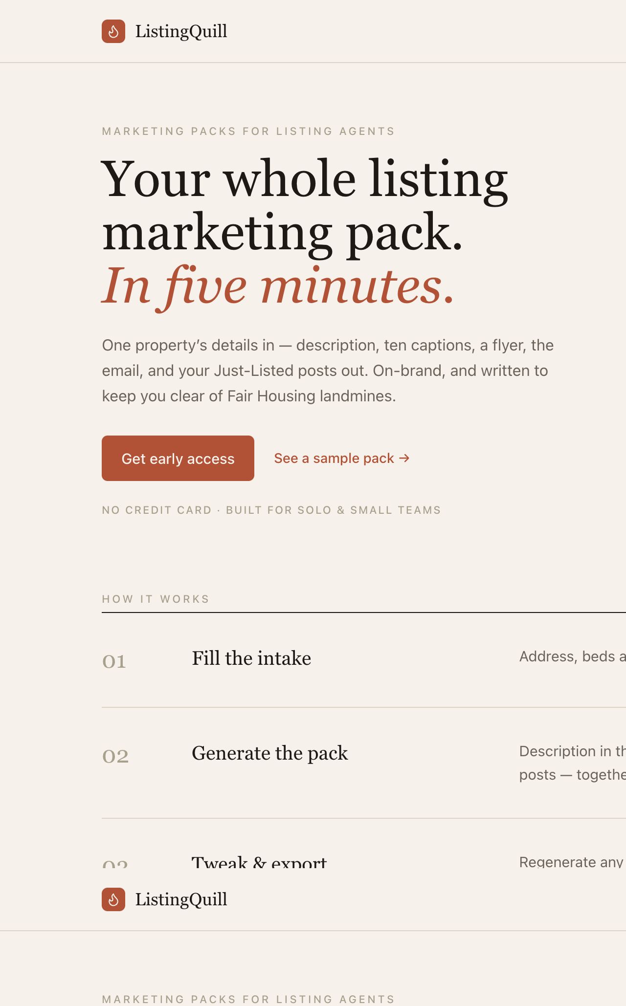 ListingQuill website interface